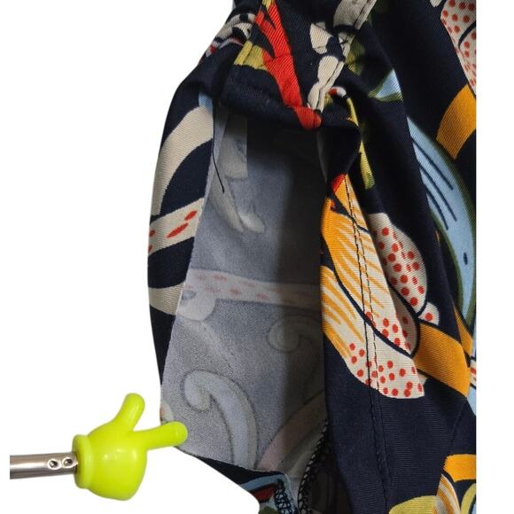 BCBGMAXAZRIA Blouse M Navy Blue Multicolor Floral Print Short Sleeve Top - Picture 9 of 9